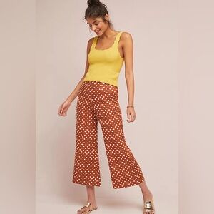 Faithfull The Brand Rust Polka Dot Wide Leg Pants Size 6 Cropped Linen Blend
